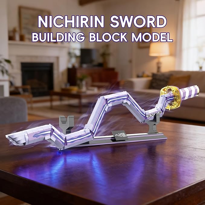 Anime Snake Sword Building Set 836 Pieces Twisted Serpent Blade Katana (34 Inch) Purple &amp White Nichirin Style Cosplay Prop with Scabbard &amp Stand Japanese Manga Gift for Teens &amp Adults