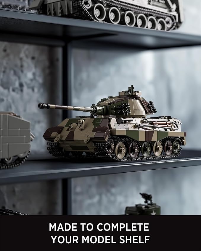 Nifeliz King Tiger Tank Building Set WW2 Military Tank Model Toy for Adults Collectible Army Display Piece and Gift for Enthusiasts (1267 PCS NF10315)