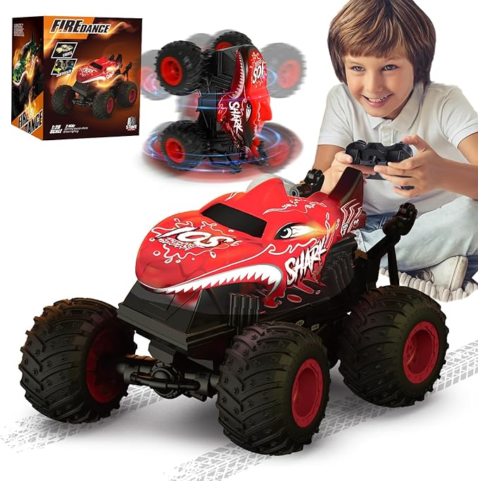 Gohero Remote Control Monster Truck Toys 1:20 Scale RC Shark Monster Trucks with Light &amp Music 2.4Ghz Remote Control Car Boys 4-7 &amp 8-12 Remote Control Truck with 360° Spin Walk Upright &am