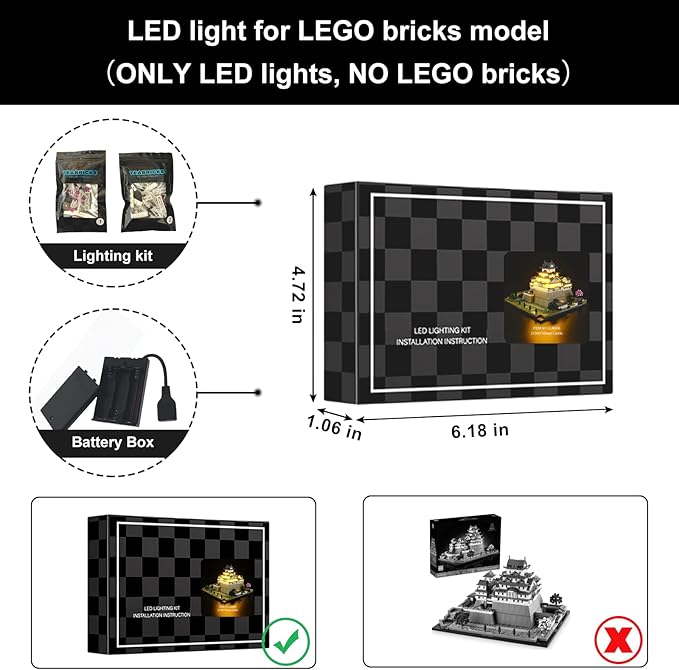 Vaodest LED Light for Lego Architecture 21060 Himeji Castle SetDesign and Configuration Compatible with Lego 21060 Model(LED Light Only Not Building Block Kit)