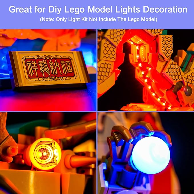 Upgraded Led Light Kit for Lego Auspicious Dragon Building Set Compatible with Lego 80112 Model Gift Idea for Adults Adult Builders and Fans (Model Not Included)