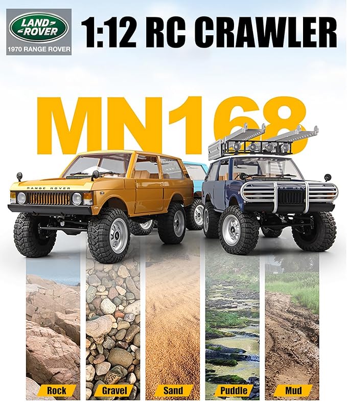 MN-168 1/12 RC Crawler Ranger Rover 1970 RC Truck 4x4 Off Road Car 2.4GHz RC Rock Climber Vehicles with 7.4V 1200mAh Battery RTR for Adults (Blue)