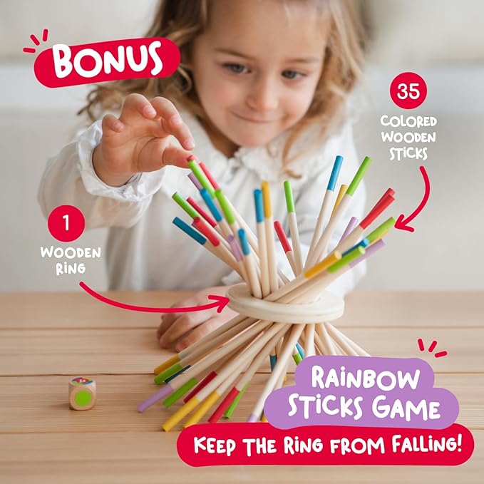 Nene Toys BALLFALL Jumbo – Montessori Wooden Board Game for Kids 3 4 5 6 Years – Colorful Sticks Dice &amp Cards – Fine Motor Skills Toy Math &amp Counting Game – Educational Gift for Boys Girls A
