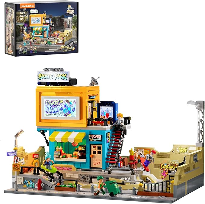 Skate Park Lighting Building Blocks Set - Street Fusion City Town Modular Playset Collection Display kit with Minifigures 1903 Pcs for Adults &amp Teens &amp Life Enthusiasts