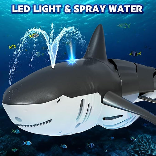 2.4Ghz Remote Control Shark Pool Toys for Boys KidsHighly Realistic Shark Pool Toys for KidsRC Boat Outdoor Water Toy with Light and Spray Water for Boys Girls Ages 6+ (with 2 Batteries)