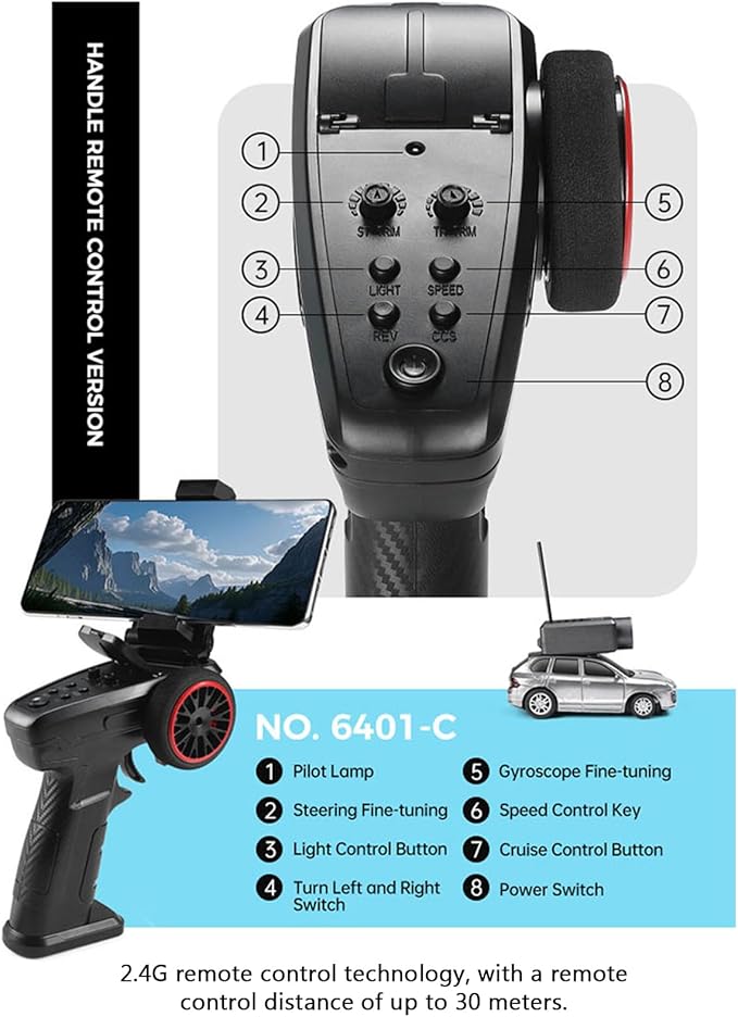 WLtoys Mini RC Car 1:64 Scale FPV RC Drift Car with 720P HD Camera 2.4GHz Transmitter WiFi App Control with Gyro LED Lights Mini Racing Toys (Silver Gray)