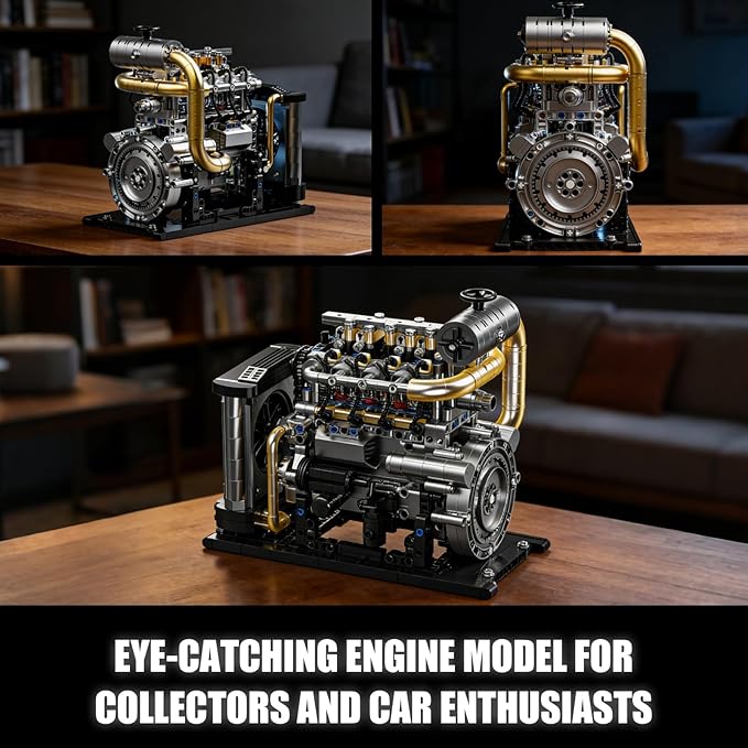 Diesel Engine Model Kit That Runs for Adults MOC Mini Inline 4-Cylinder Diesel Engine Building Set with Motor Compatible with Lego Mechanical Engineering STEM Toy for Teens (1029 PCS)