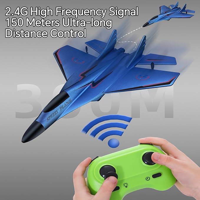 SU-35 Rc Model Fighter Jet with LED Lights | 2.4 Ghz Rc Remote Control Fighter Jet Glider with 3-Axis Gyro EPP Foam Twin-Motor Luminous Strip Easy to Fly &amp Crash-Resistant RC Aircraft (Blue)