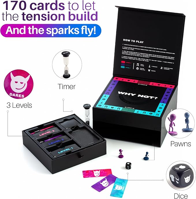 Why Don't We - Why Not? Fun and Romantic Board Game for Couples - 170 Cards with Conversations Dares and More for 2 Players