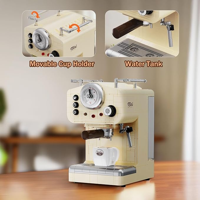 Retro Coffee Machine Building Set for Adults (678 Piece) Classic Semi-automatic Espresso Model Home Office Collection Vintage Coffee Blocks Toy Gifts for Building Blocks Lover