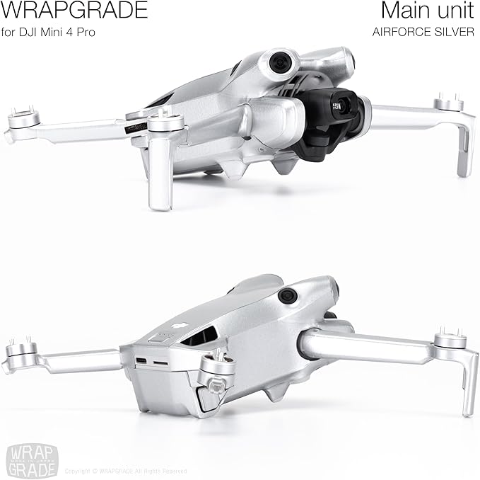 WRAPGRADE Skin Stickers Compatible with DJI Mini 4 Pro | Full Wrap (Airforce Silver)