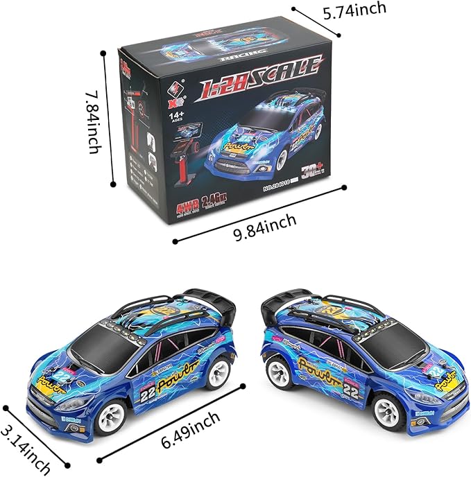 WLtoys 284010 1/28 Mini 4WD RC Drift Car 30km/h with 3 Upgraded 500mAh Batteries 2.4GHz V8 Remote &amp LED Lights for Adults