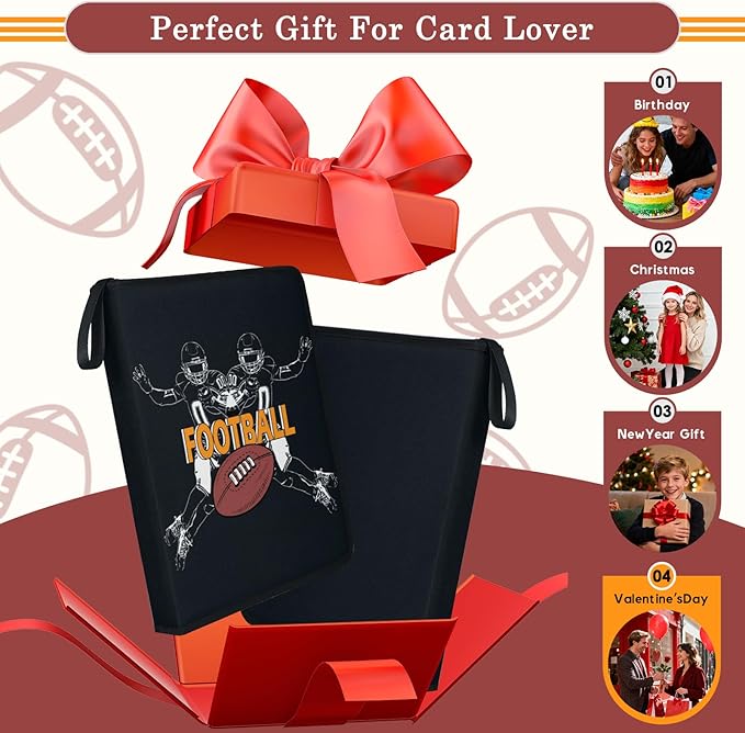 Football Card Binder 900-Card Trading Card Binder with 50 Removable Sleeves 9-Pocket Sports Card Binder 3-Ring Design Football Card Holder for Collectors