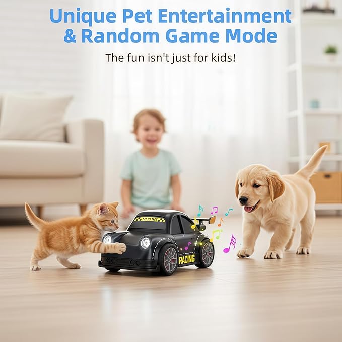 3-in-1 Smart RC Car with Follow &amp Escape Modes 360° Stunt Drift Voice/Light Effects and Pet Play Mode 4WD Remote Control Car Toy for Kids and Cat Dogs