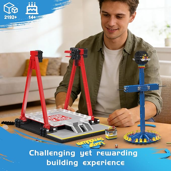 Mould King Motorized Pendulum Ride Building Blocks Set for Adults Mechanical Swing Ride Model with Electric Drive Amusement Park Display Construction Collectible Kit for Desk &amp Shelf Decor(2192+