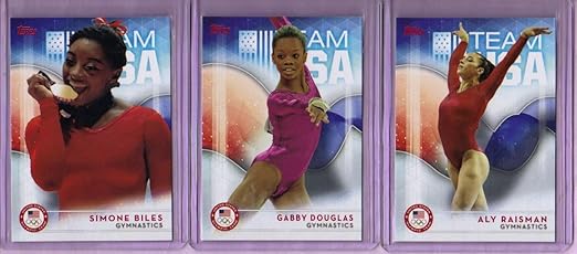 Lot of Three 2016 Topps U.S. Olympic Gymnastics Team Cards - Simone Biles - Gabby Douglas - Aly Raisman