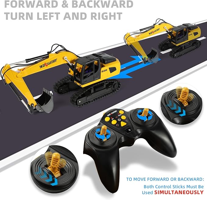 Remote Control Excavator for Boys Metal Bucket Construction Vehicle - Includes 2 Rechargeable Batteries for 40+ Mins Play 1/24 Scale Realistic Sound &amp Lights STEM Gift for Kids 3-12