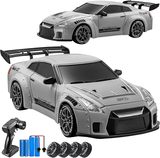 RC Drift Car 1:24 Scale Remote Control Vehicle with LED LightsDrifting Tires＆Two Batteries Racing Sports Toy Idea Gift for Adults Boys Girls and Kids Galactic Silver