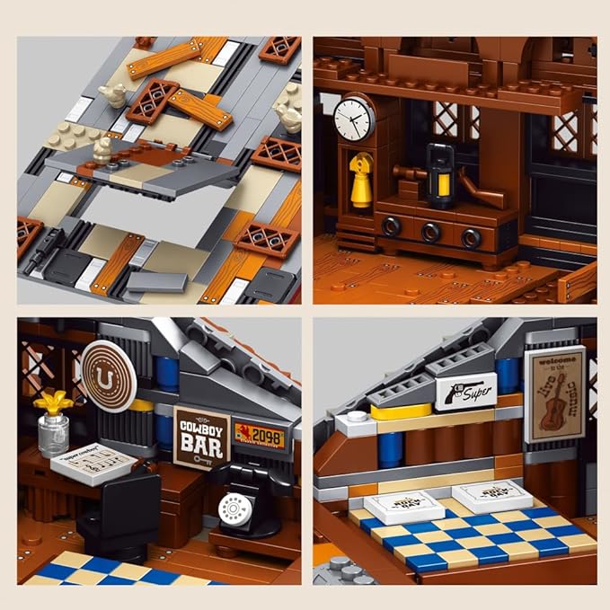 39116 Cowboy Town Bar Building Set with LED Lights 1834 PCS Wild West Saloon Modular Architecture Model Kit for Adults Western Street Scene