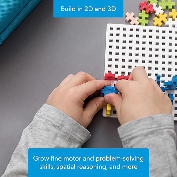 Plus Plus Building Set with Travel Case 3D Open Ended Stem Toy for Kids 100 Mini Interlocking Pieces 1 Baseplate - Basic Mix