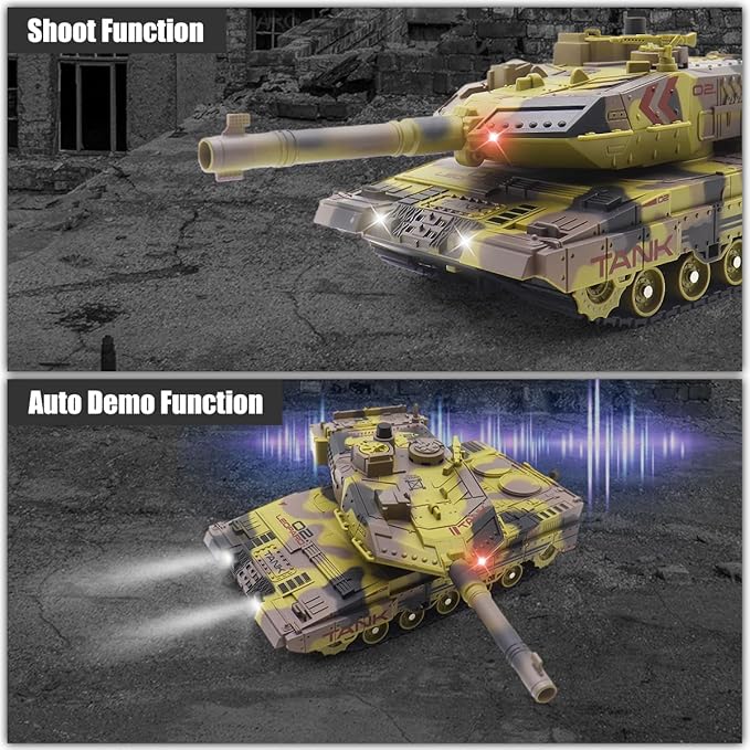 RC Tank - 2.4Ghz Remote Control Army Tank Toys with Auto Demo Sound Light Smoke - 13 Channel Military Vehicles Model Gift for Kids Adults Boys Age 6-8 9-12 Army Beige