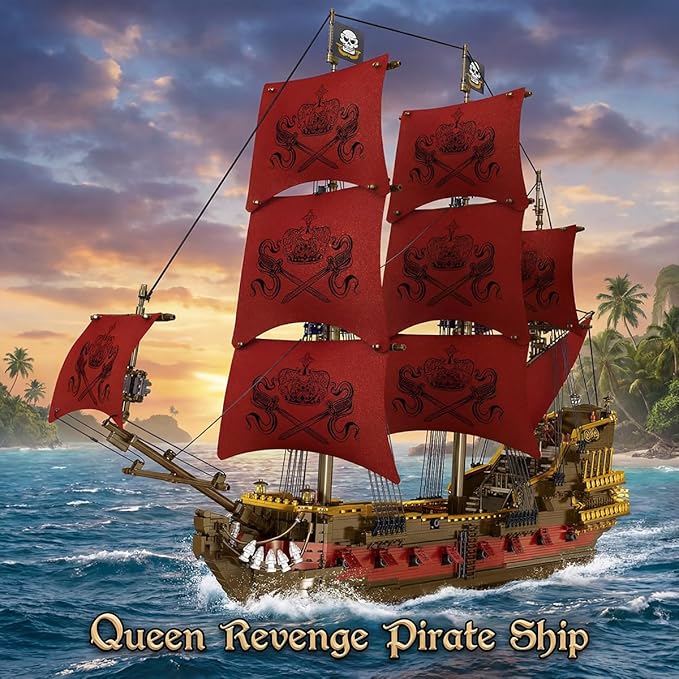 Miabrixbrix Queen Anne's Revenge Pirate Ship Model Kit Length 90cm Pirates Building Boat Set for Adults &amp Collections Enthusiasts Display Ship with Detachable Decks 4400+PCS