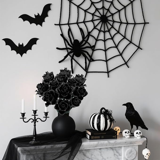 Black Roses Bouquet Building Set Artificial Flowers Botanical Collection Building Block for Adults Gothic Home Decor for Women Girls Compatible with Lego Flowers 585 PCS