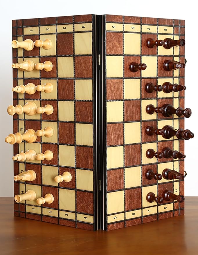LargeDeluxe 17-Inch Wooden Chess Set - Perfect for Adults and Beginners Handcrafted Unique Folding Design Board Games