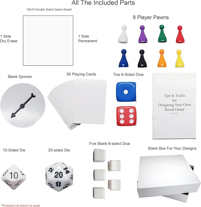 DIY Board Game Kit - Make Your Own Board Game Kit with Double-Sided Blank Game Board Blank Box Game Pieces and Accessories