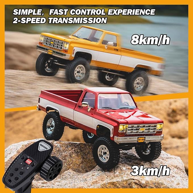 EAZYRC FMS FCX18 1/18 Chevrolet K10 RC Truck Officially Licensed 4WD RC Crawler 2 Speeds Switch with LED Lights Off-Road RC Car for Adults (Black)