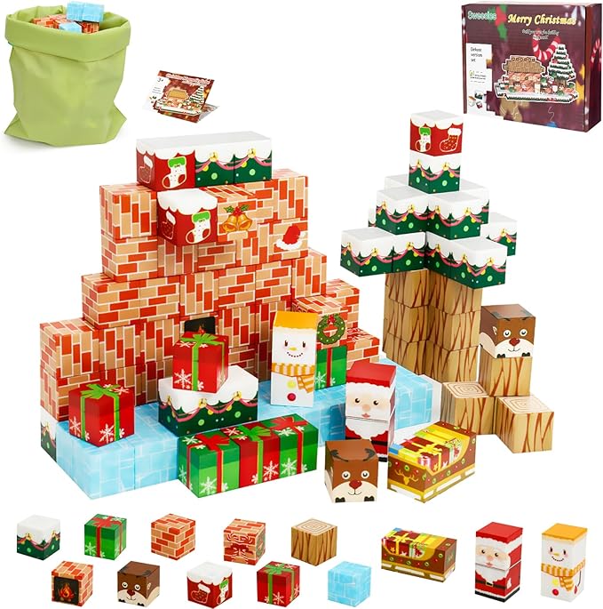 Magnetic Blocks-Build a Fantasy World Christmas Edition Magnetic Tiles112Pcs-Magnetic Building Blocks Educational Toys Kids Ages 3 4 5 6 7 8 STME Montessori Sensory Toys (112P)