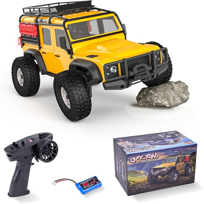 Cheerwing 1:18 Rock Crawler 2.4Ghz Car 4WD Off Road RC Monster Truck with Two-Speed Gearbox Hobby RC Car for Adults (Yellow)