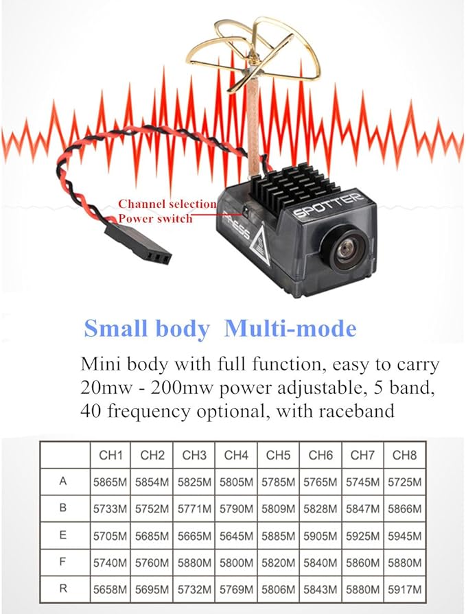 Crazepony Spotter V2 Micro FPV AIO Camera 5.8G with OSD Integrated Mic FOV170 Degree 700TVL Video Transmitter 40CH 20MW-200MW Adjustable VTX for Mini FPV RC Drone
