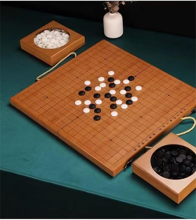 19x19 Go Game SetWooden Foldable Go Game Board Set Traditional Weiqi Tabletop Strategy and Skill Game Puzzle Games for Adults Travel Folding Gift Box Board