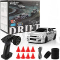 [4WD Edition 1/43 Scale Mini RC Drift Car Toys for Age 8-14 Old Birthday Gifts High Speed Racing Micro Small with Full Proportional RTR 2.4GHz Remote 2 Tire Sets 8 Cones - Silver