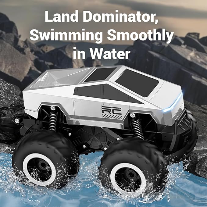 1:16 Cybertruck Remote Control Car 2.4 GHz 4WD Amphibious Off-Road Pick-up Truck with LED Light Waterproof Monster Truck Hobby RC Cars Toys for Teen Adults