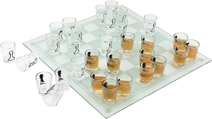 True Shot Glass Chess Game Chess Board with Shot Glass Chess Pieces Clear Glass and Frosted Glass Chess Drinking Game