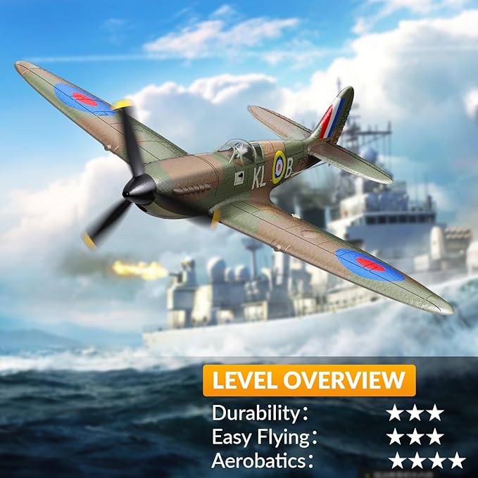 RC Plane Spitfire Fighter 2.4Ghz 4CH Remote Control Aircraft Ready to Fly for Adults Airplane Radio Controlled Plane with Xpilot Stabilization System 761-12