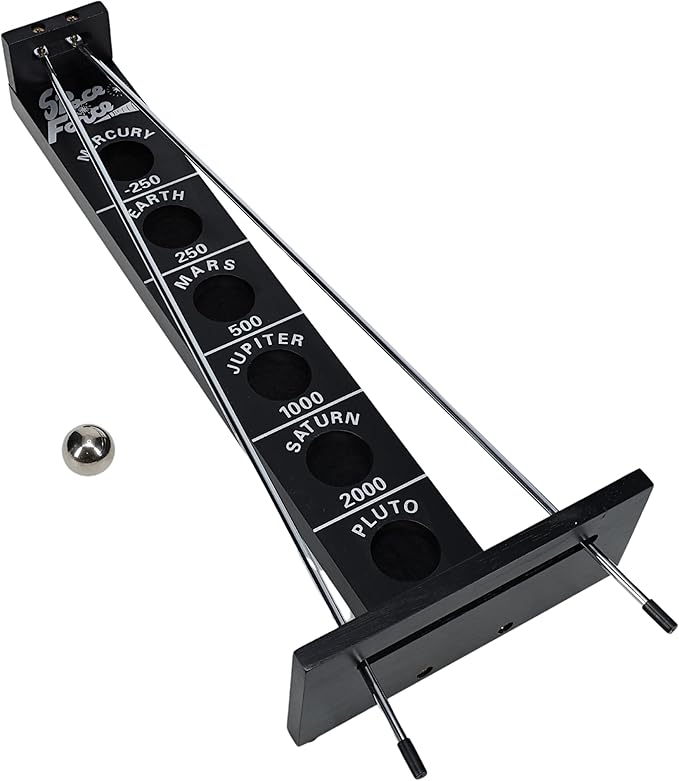 WE Games Shoot The Moon Game Large 18 inches Black Stained Solid Wood Board with Metal Ball and Rods Retro Balancing Game for Family and Bar