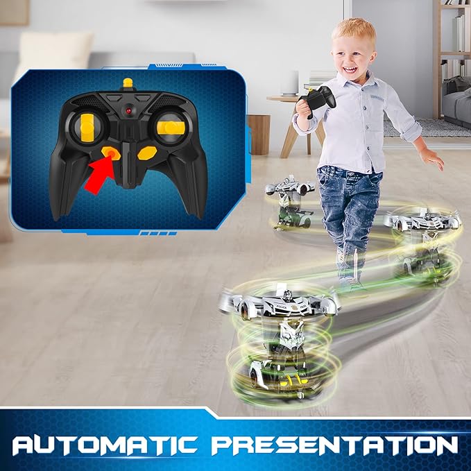 FDJ Remote Control Car - Transform Toys Car Robot One Button Deformation to Robot with Flashing Light 2.4Ghz 1:18 Scale Transforming Police Car Kids Toys with 360 Degree Rotating Girls Boys Toys
