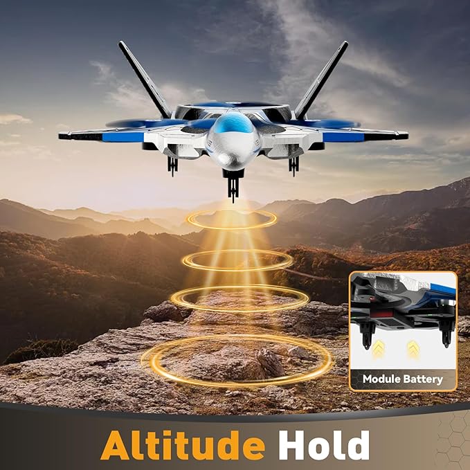 4DRC V39 Foam Remote Control Airplanes RC Planes with CameraRC Airplane Fighter Jet with LightGravity Control Auto-Follow Trajectory FlightOne Key Take Off 2 BatteriesBlue