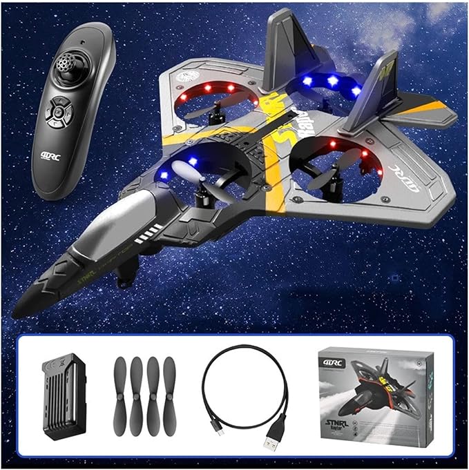2023 New V17 Jet Fighter Stunt RC Airplane Drop-Resistant Remote Control Aero Jet Drone with 360° Stunt Spin Gravity Sensing ＆ Lights RC Fighter Jet Planes Easy Fly RC Glider for Beginner (Silver)