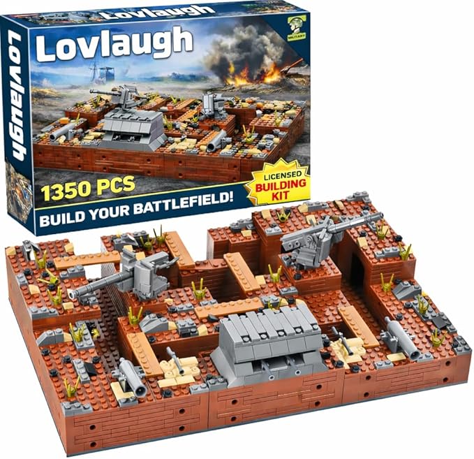 WW2 Military Trench Fortress Building Set（1350 pcs）Military Bunker Model Kit with Medical Room Armory Anti-Aircraft Gun&ampGround Fortress for Adults&ampKids STEM Creative Play Combat Display Co