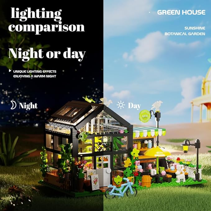 Flower House Building Set with LED City Street House Flower Shop Building Blocks Toy Valentine Gift for Girls 8-12 Year Mini Brick 680pcs
