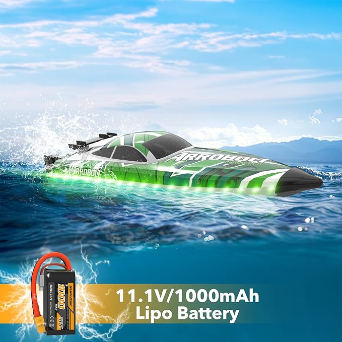 Brushless RC Boat - Remote Control Boats for Adults with LED Lights Racing Boats for Pool&ampLakes2.4GHz RC High Speeding Summer Water Toy (Green)