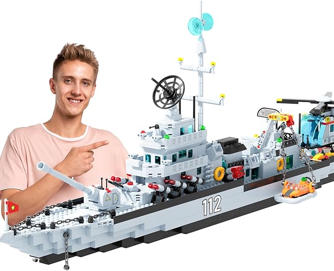 Battleship Building Set for Boys 8-14 6-in-1 Military Boat and Ship Navy Warship Toys Model Kits Construction Birthday for Adults Men Teens Age 8-1214+ (1456+ PCS)