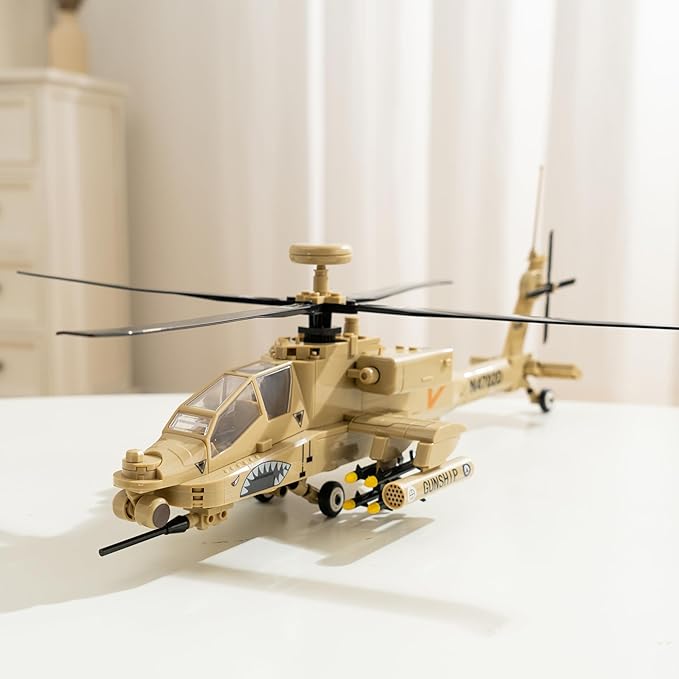 Apostrophe Games AH-64 Apache Helicopter Building Block Set – 259 Pieces - Air Force Plane Ages 10+
