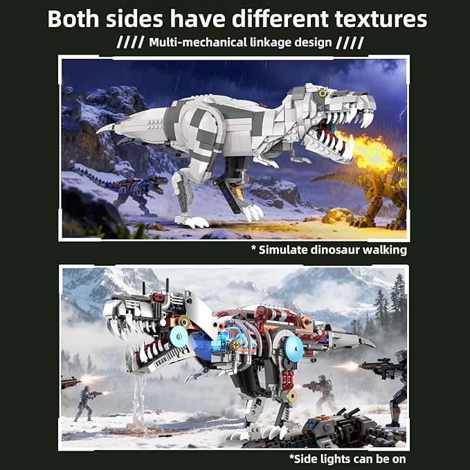 Mechanical T-Rex Dinosaur Building Set with Lights Rotatable Components &amp Display Stand STEM Building Toy for Boys 8-14 Home Office Decor for Adults Mechanical Enthusiasts (730PCS)