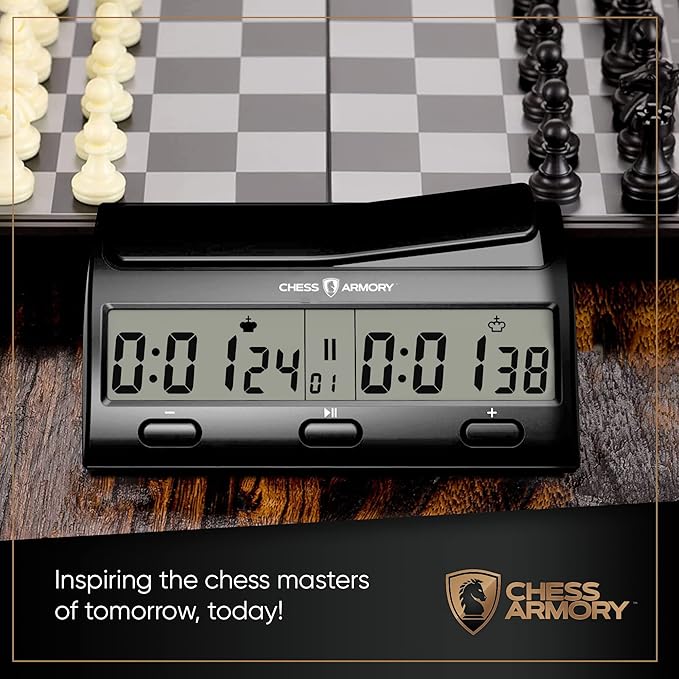 Chess Armory Advanced Digital Chess Clock - Portable Timer with Tournament and Bonus Time Features