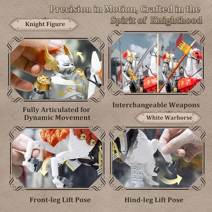 PANTASY Knight Construction Set 31 cm Medieval Collector's Model with Armored Battle Cross and Movable Joints Collector's Set for Adults